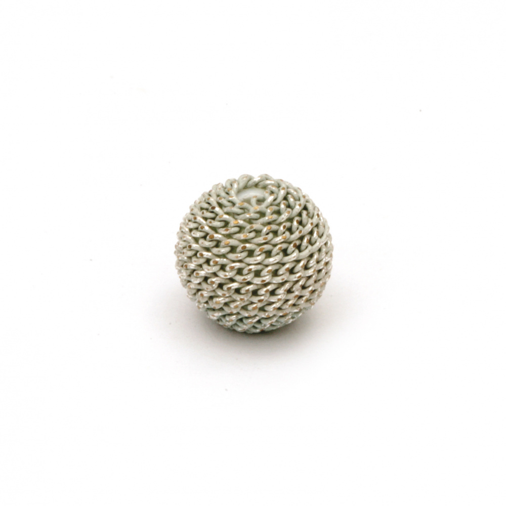 Metal bead cladding ball 10 mm hole 2 mm color silver with gold thread