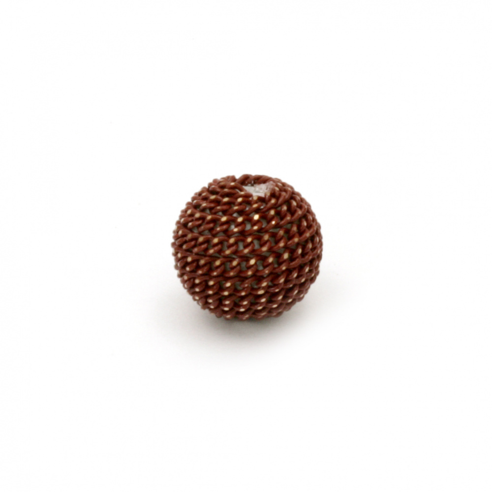 Metal bead  cladding ball 10 mm hole 2 mm brown with gold thread