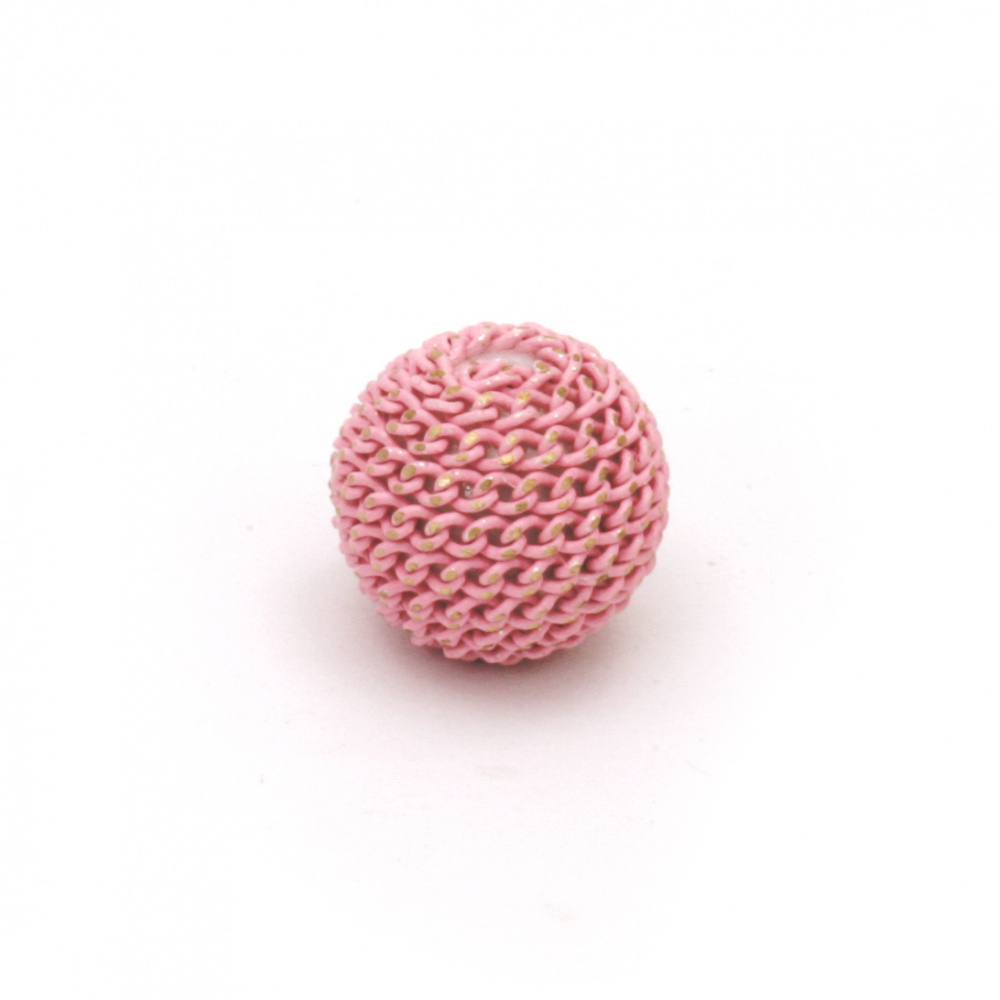Metal bead cladding ball 10 mm hole 2 mm color pink light with gold thread