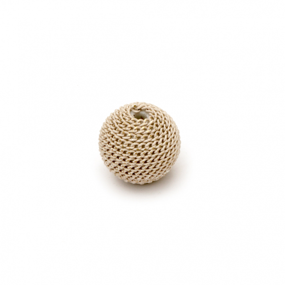 Metal bead cladding ball 12 mm hole 2.5 mm color cream with gold thread