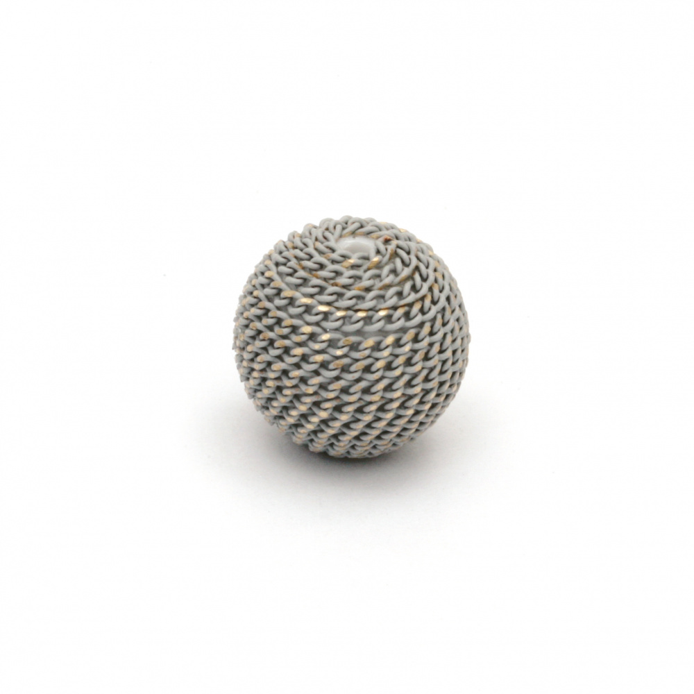 Metal bead  cladding ball 12 mm hole 2.5 mm gray with gold thread