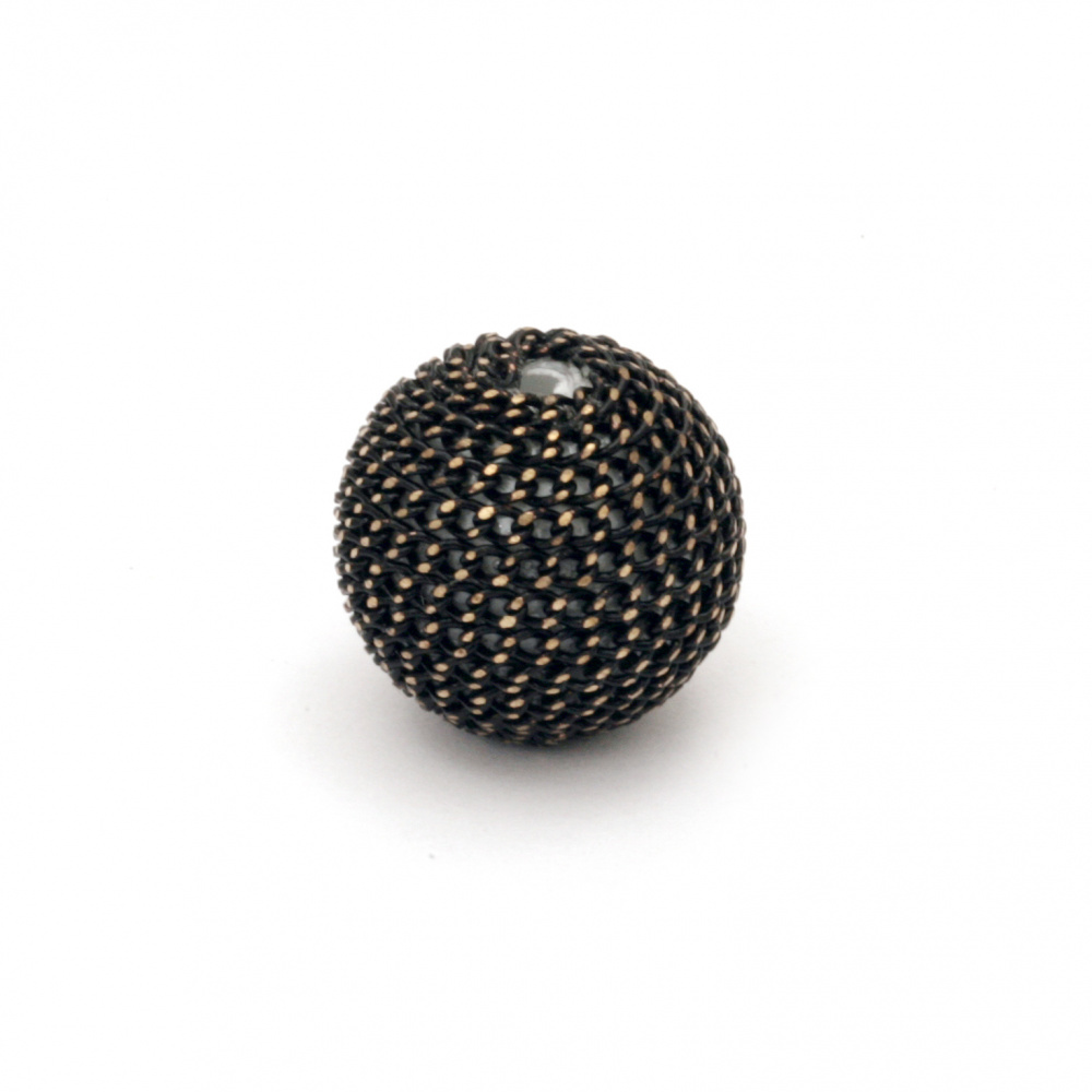 Metal bead cladding ball 12 mm hole 2.5 mm color black with gold thread