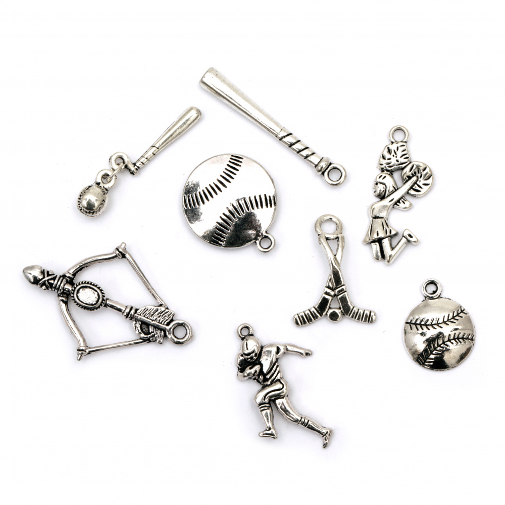 Metal Pendant ASSORTED FORMS 15 ± 31x9 ± 22x1.8 ± 6 mm hole 2 ± 3.5 mm color silver -20 grams
