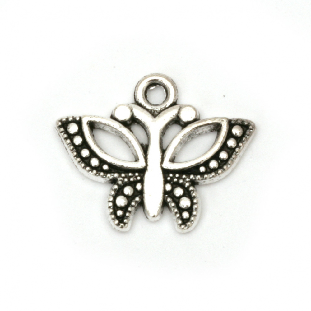 Pendant metal butterfly 16x20x2.5 mm hole 2 mm color silver -10 pieces