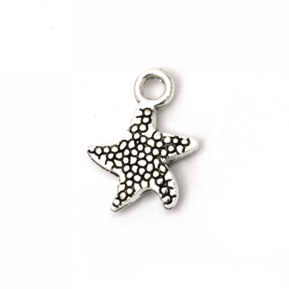 Metal pendant  starfish 17x12x4 mm hole 3 mm color silver -10 pieces