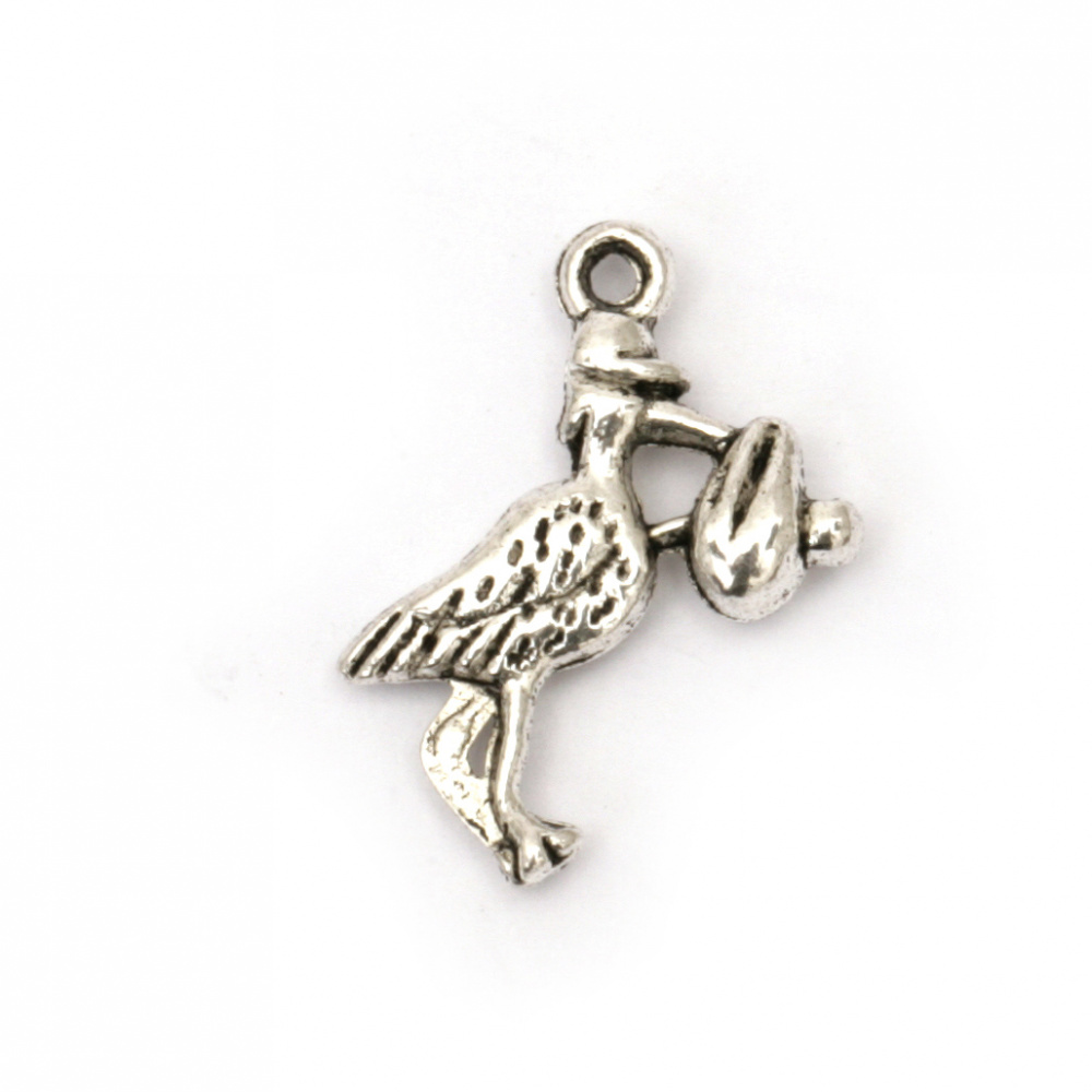 Metal pendant stork 19.5x15x3.5 mm hole 1.5 mm color old silver -10 pieces
