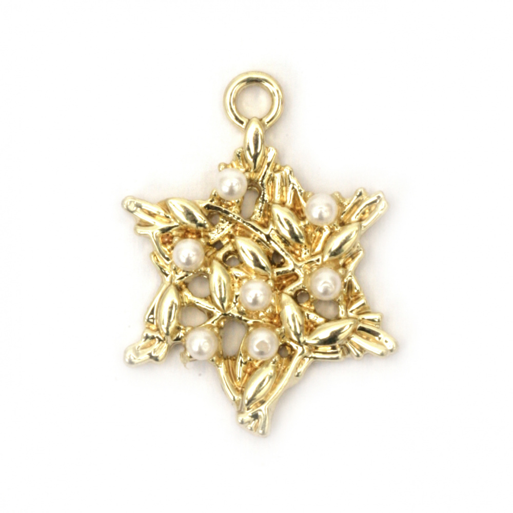 Metal Star-shaped Pendant with Pearls, 21x16x3, Gold Color - 2 pieces