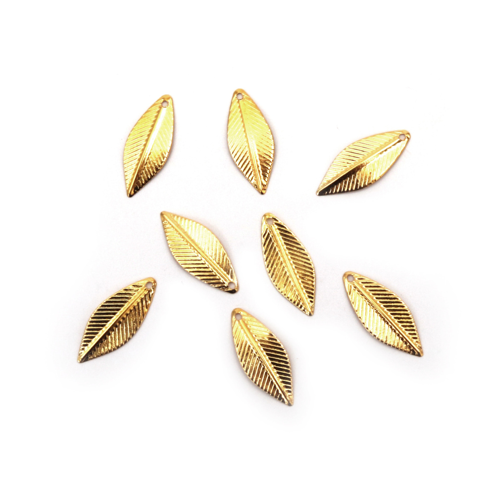 Metal Leaf Charms / 7x18 mm,  Hole: 0.5 mm / Gold - 20 pieces