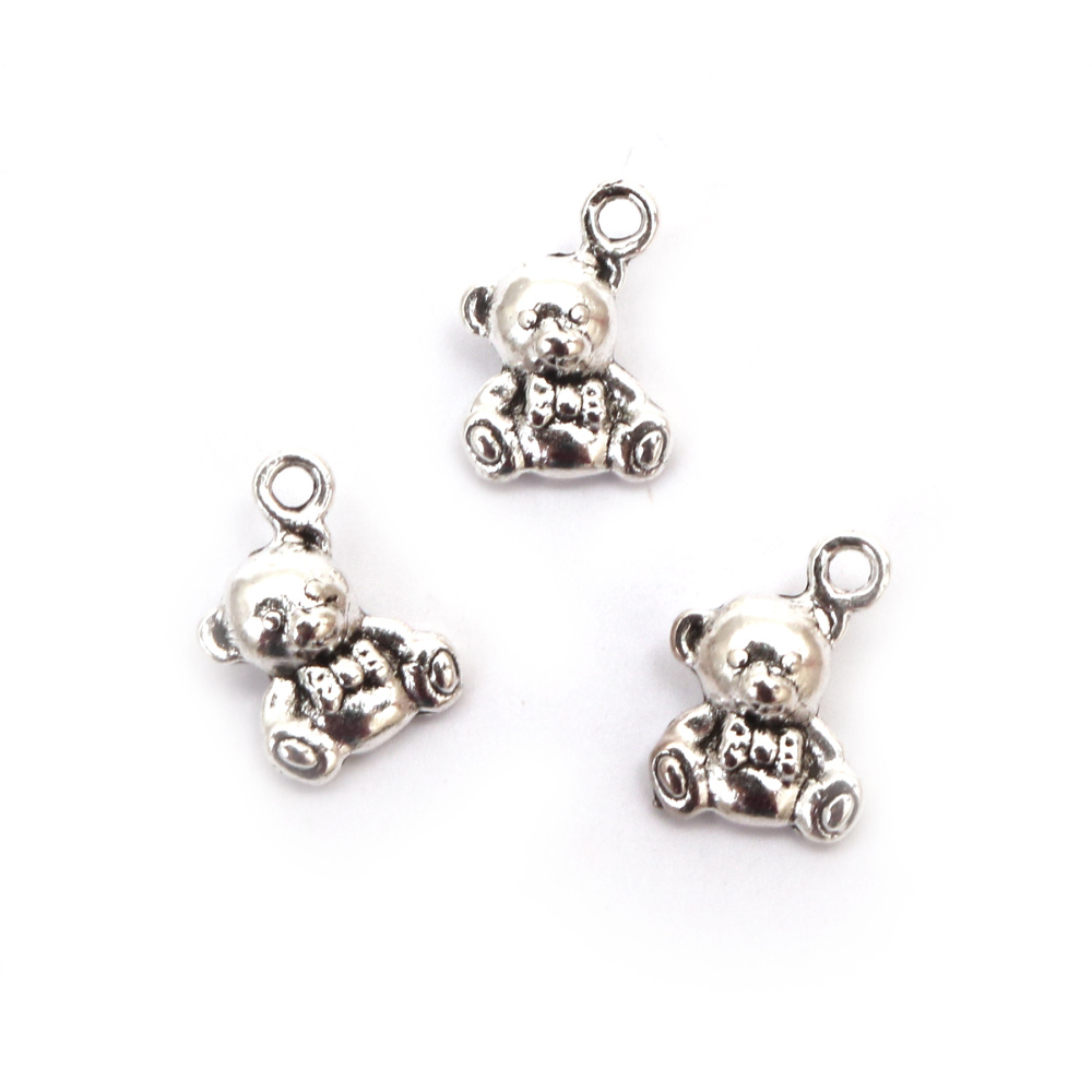 Metal Bear Pendant / 15x10x5 mm, Hole: 1 mm / Silver - 10 pieces