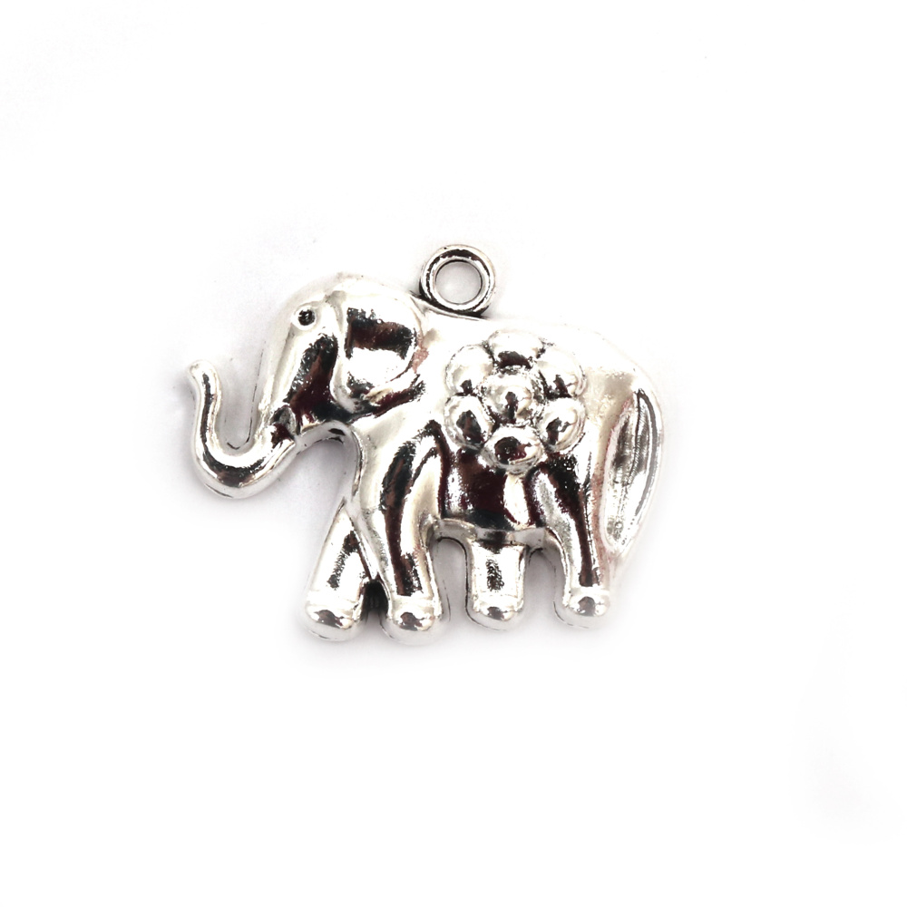 Metal Elephant Pendant for Handmade Accessories / 29x24x5 mm, Hole: 3 mm / Silver - 4 pieces