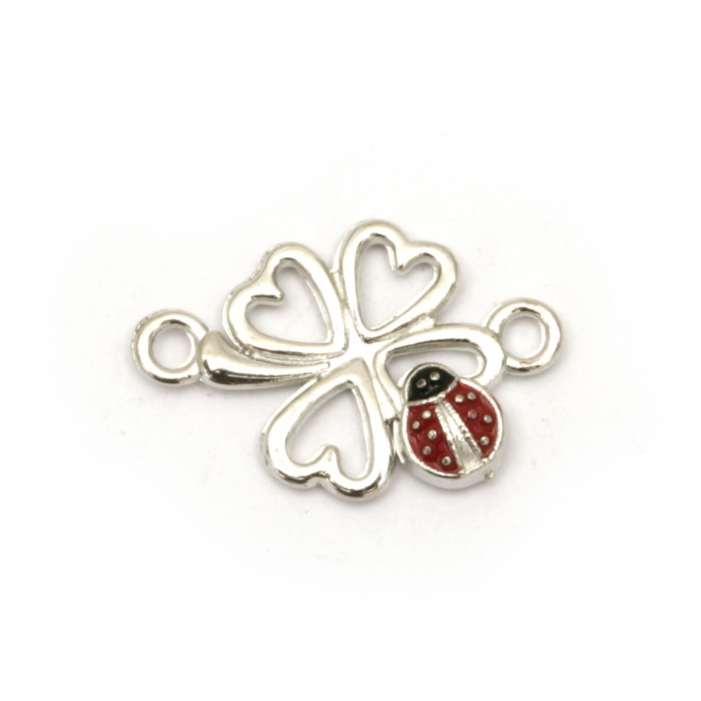 Connecting element metal clover with ladybug 19x12.5x3 mm hole 2 mm color silver -5 pieces