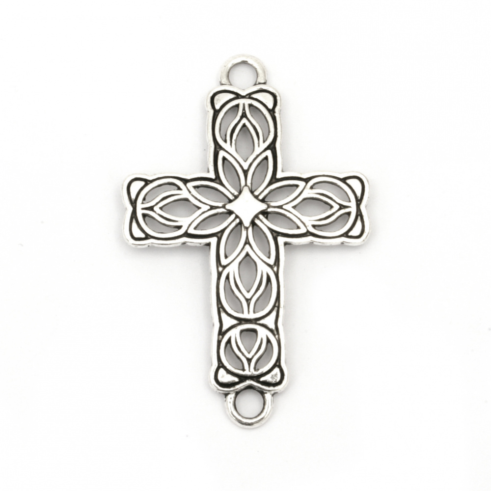 Connecting element metal cross 42x27x2 mm hole 3 mm color old silver -5 pieces