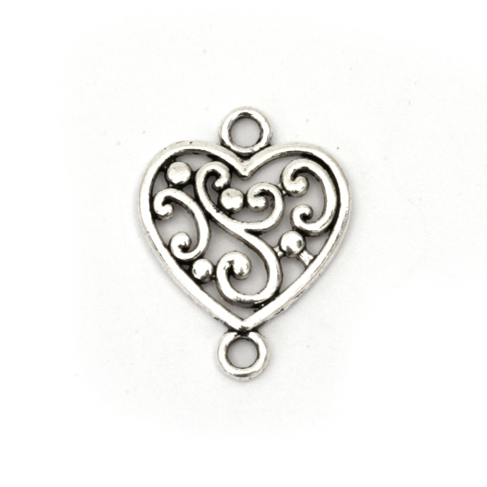 Connecting element metal heart 19x14.5x2 mm hole 3 mm color old silver -20 pieces