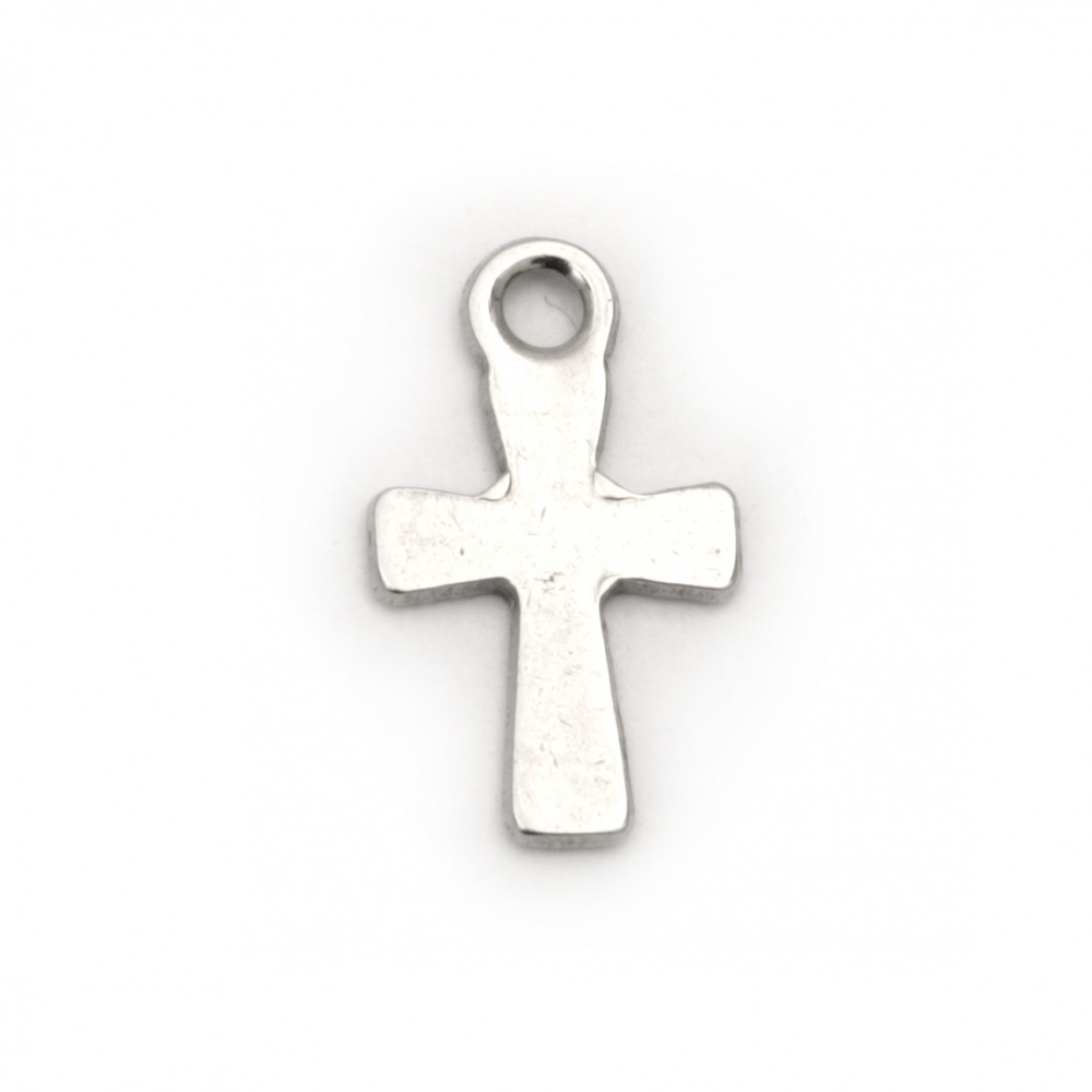 Pendant steel cross 12x7x1 mm hole 1.5 mm color silver - 10 pieces