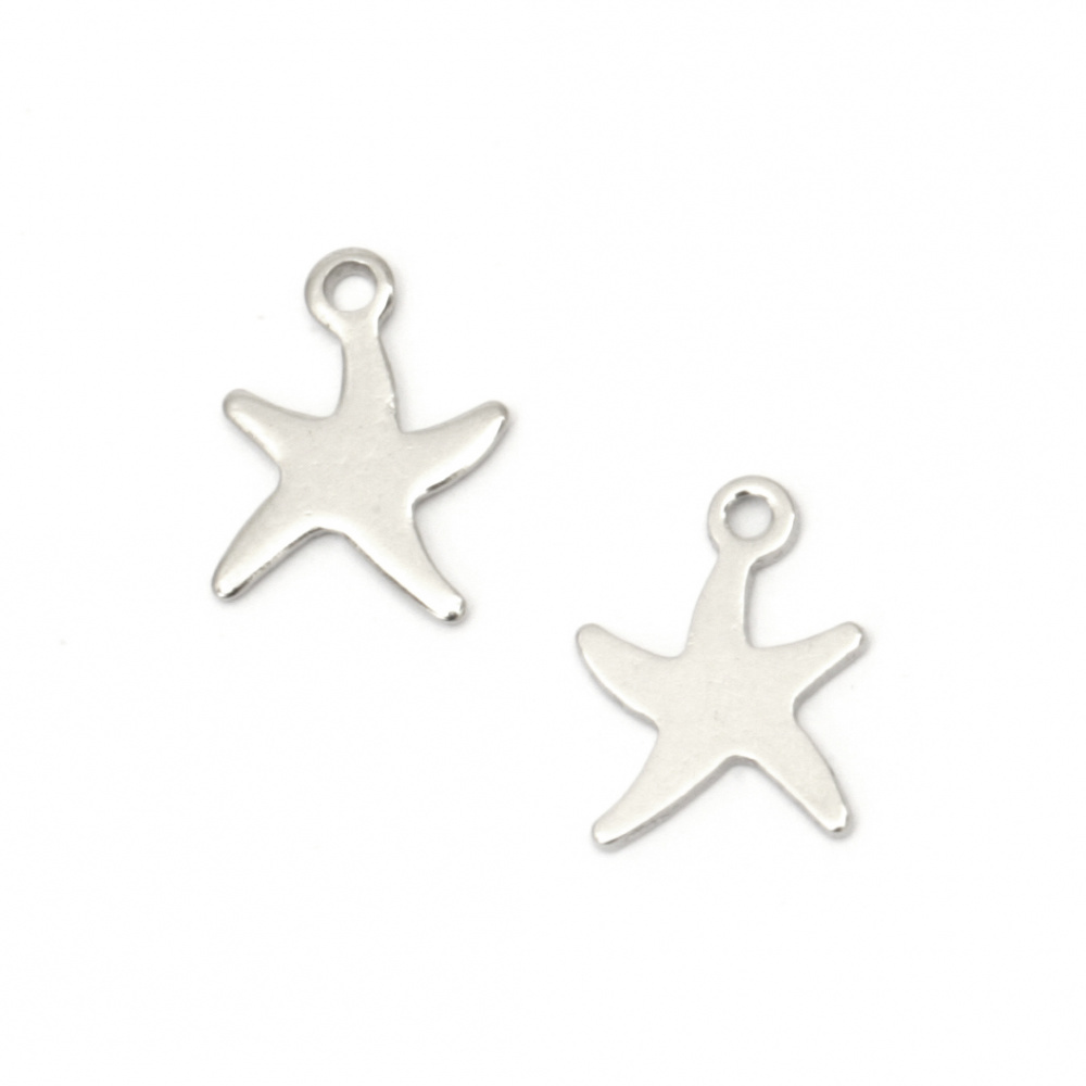 Pendant steel star 11.5x9x1 mm hole 1 mm color silver -5 pieces