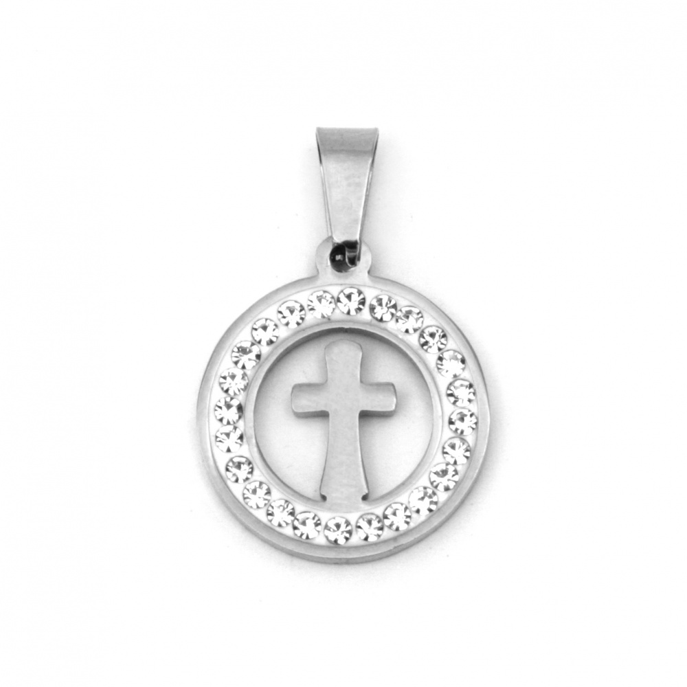 Pendant stainless steel extra quality cross 27x18x2 mm color silver