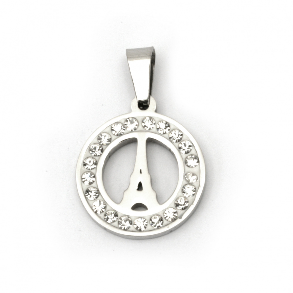 Pendant stainless steel extra quality Eiffel Tower 27x18x2 mm color silver