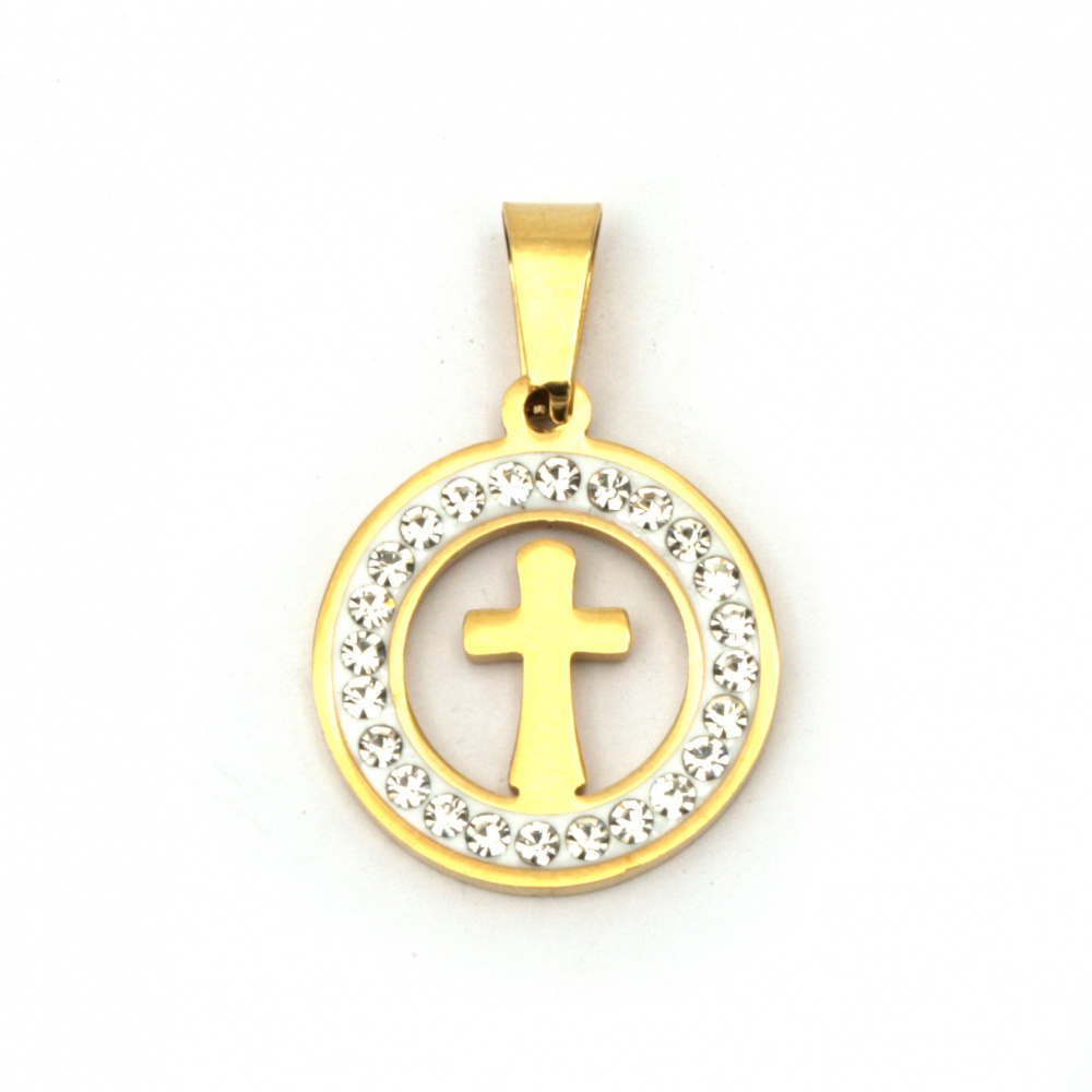 Pendant steel stainless extra quality cross 27x18x2 mm color gold