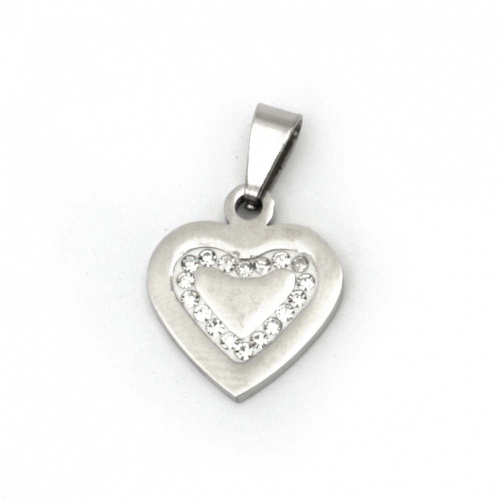 Pendant stainless steel extra quality heart 23x15x2 mm color silver