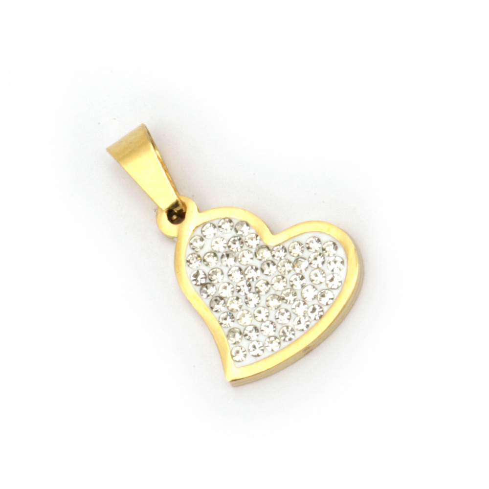 Pendant steel stainless extra quality heart with small crystals 25x16x3 mm color gold
