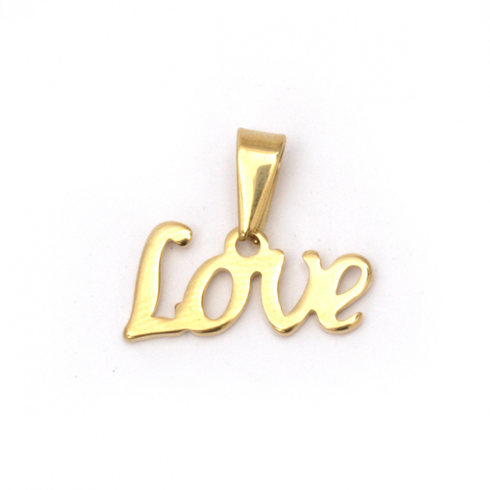 Stainless steel pendant extra quality with letters LOVE 17x20x1.5 mm gold color
