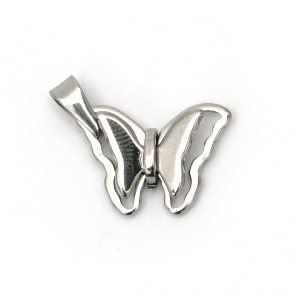Pandantiv din oțel inox de calitate EXTRA fluture 37x20x5 mm culoare argintiu