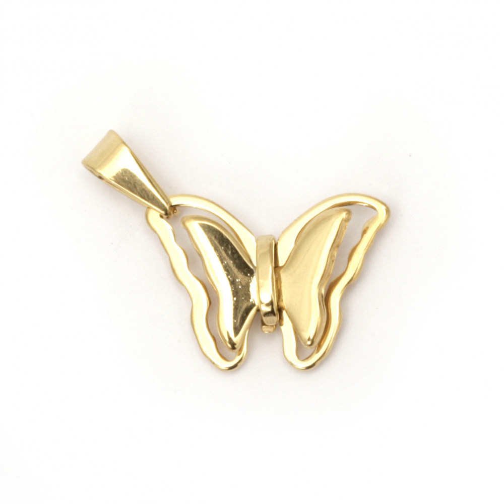 Висулка стомана неръждаема ЕКСТРА качество пеперуда 37x20x5 мм цвят злато