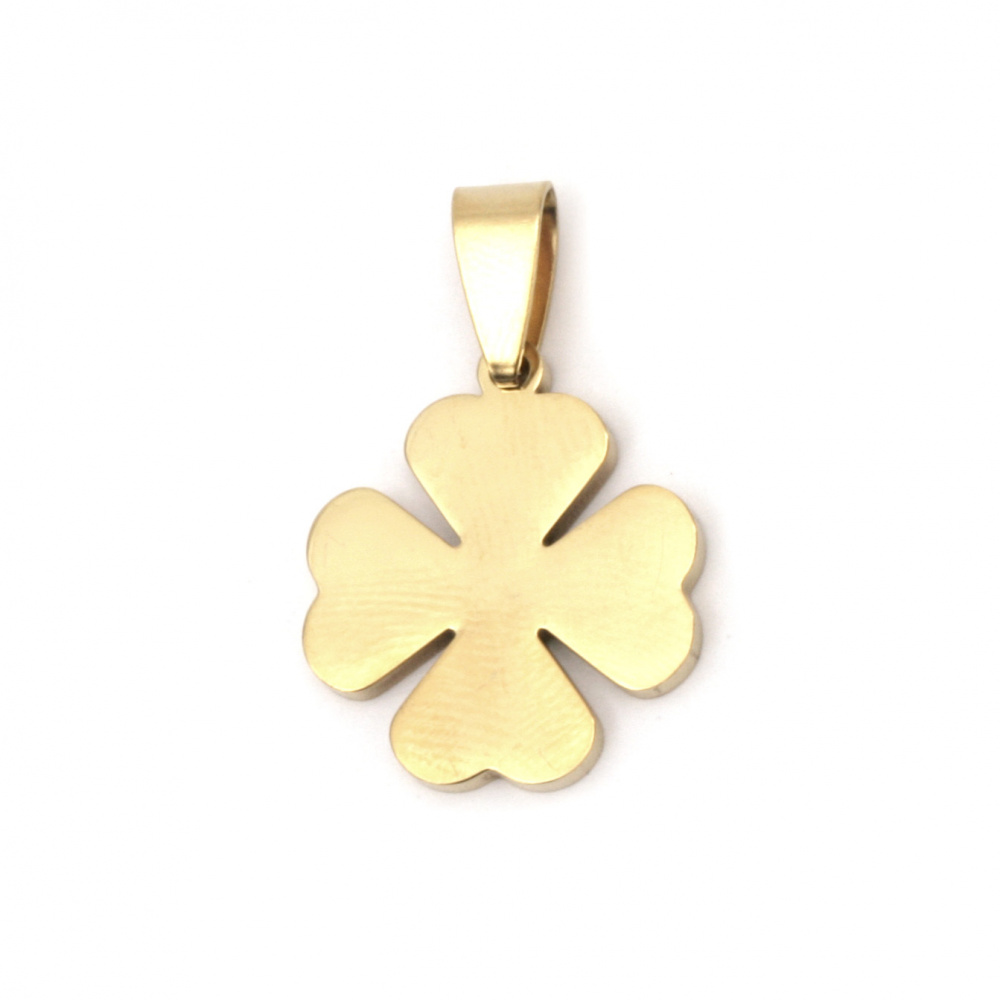 Pendant steel stainless extra quality, glossy clover 30x19x2 mm color gold