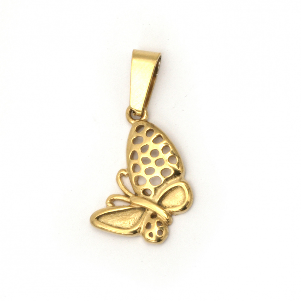 Pendant butterfly steel stainless extra quality for DIY earrings,  necklace making 28x15x3 mm color gold