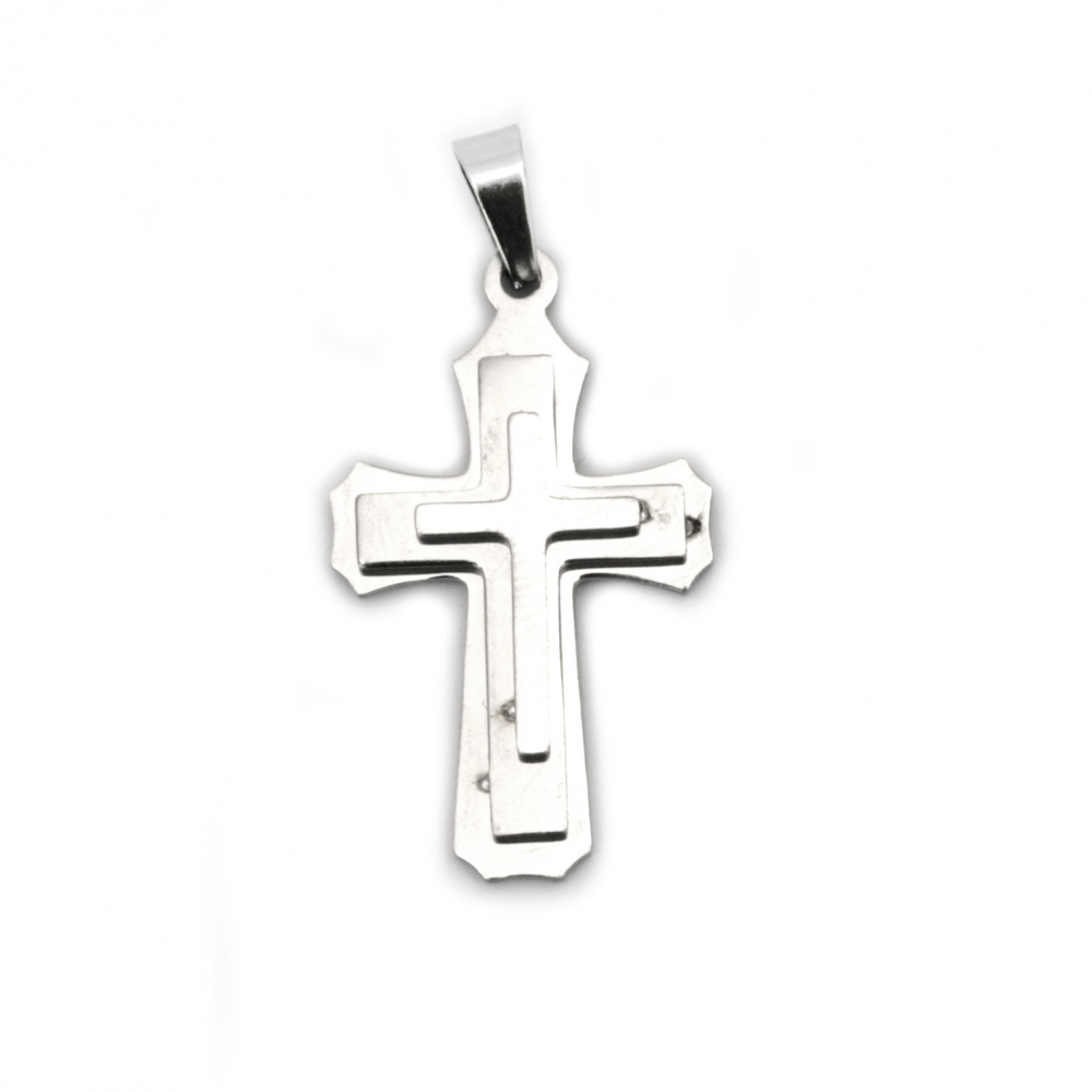 Pendant steel stainless extra quality cross 33x16x4 mm color silver