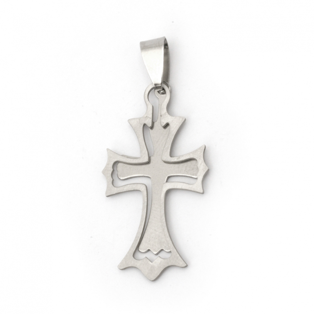 Pendant cross steel stainless extra quality  44x19x1 mm color silver