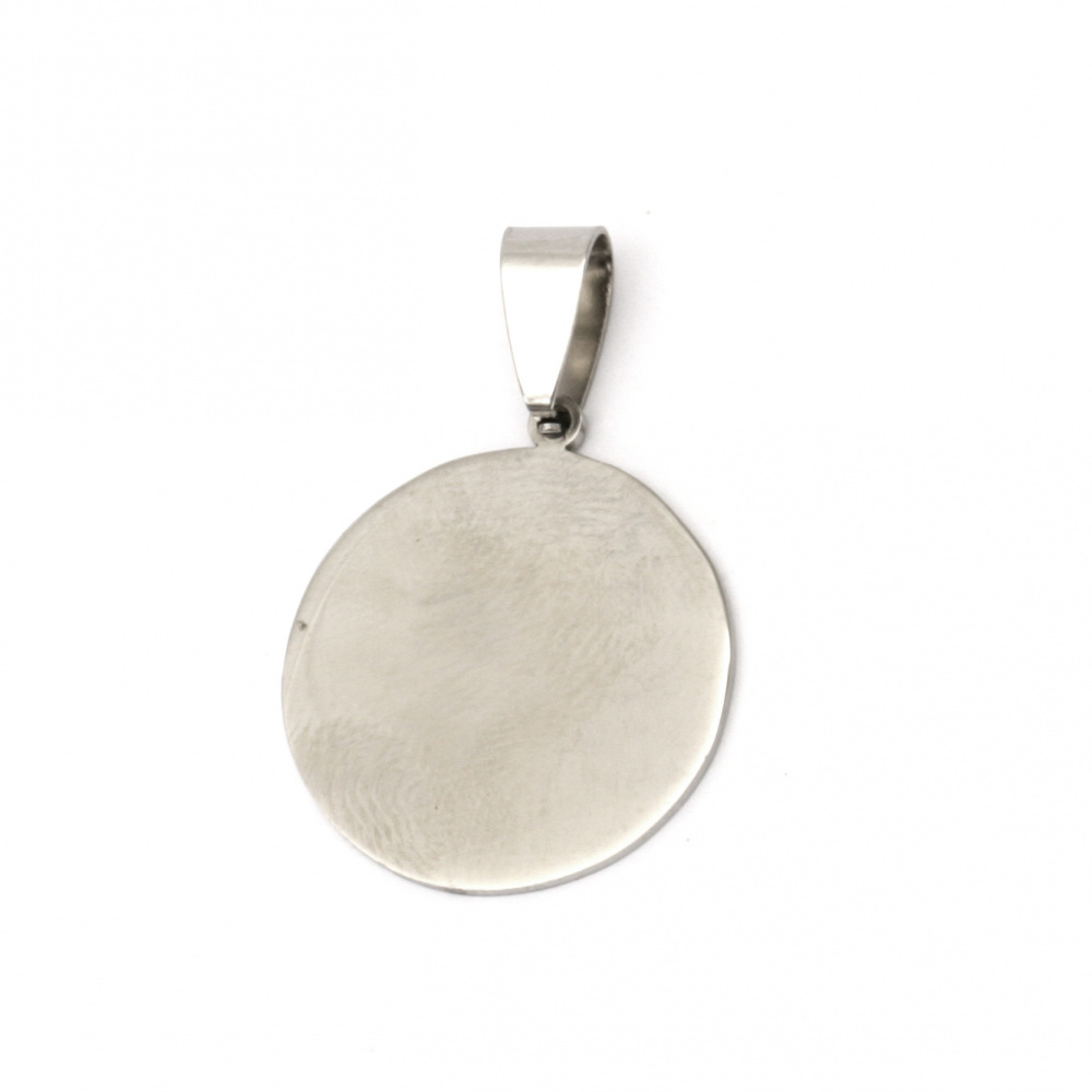 Pendant steel stainless extra quality round tile 32x21.5x1 mm color silver