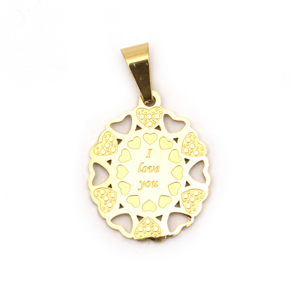 Stainless steel pendant 304 with inscription I love you 27x21x1.5 mm hole 9x5 mm color gold