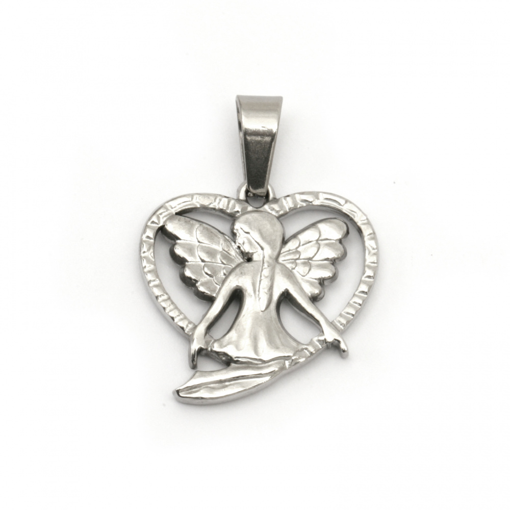Stainless steel pendant 304 heart and girl 20x20x2.5 mm hole 8x4 mm