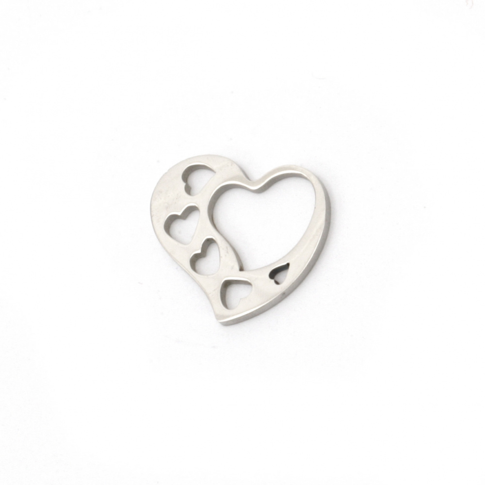 Steel pendant heart beads 14x15x1 mm hole 2 mm color silver - 2 pieces