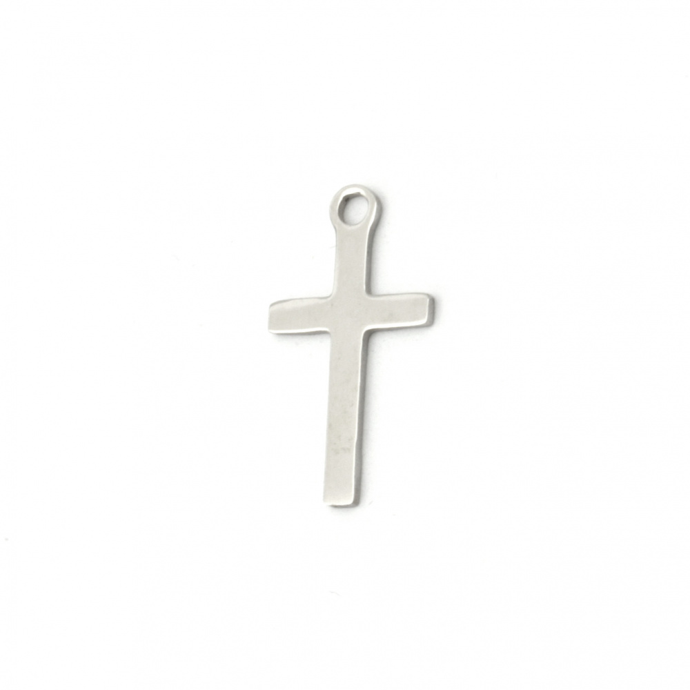 Steel pendant cross for handmade necklaces and rosaries18x10x1 mm hole 1.5 mm color silver - 2 pieces