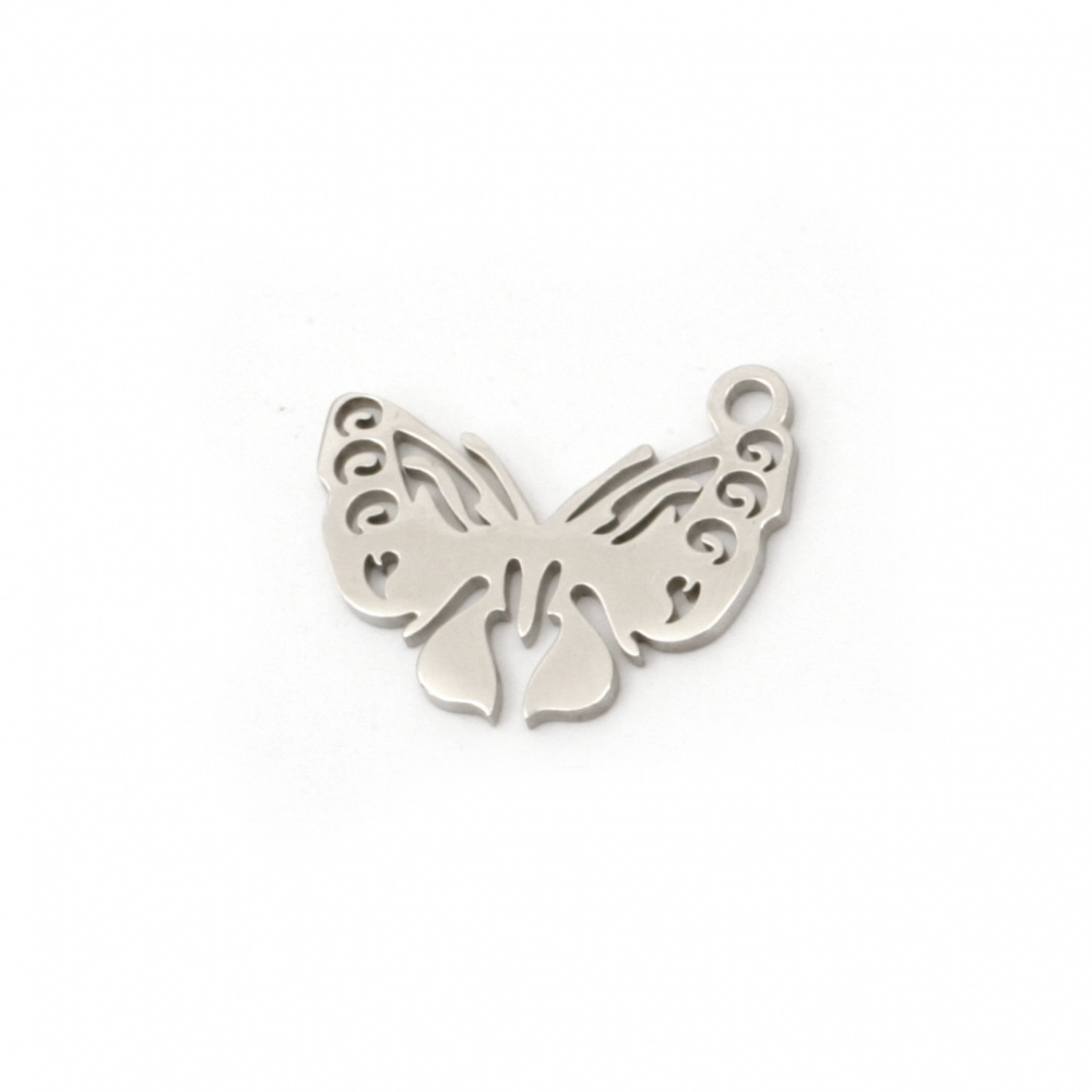 Pendant steel butterfly 16x12x1 mm hole 1.5 mm color silver -2 pieces