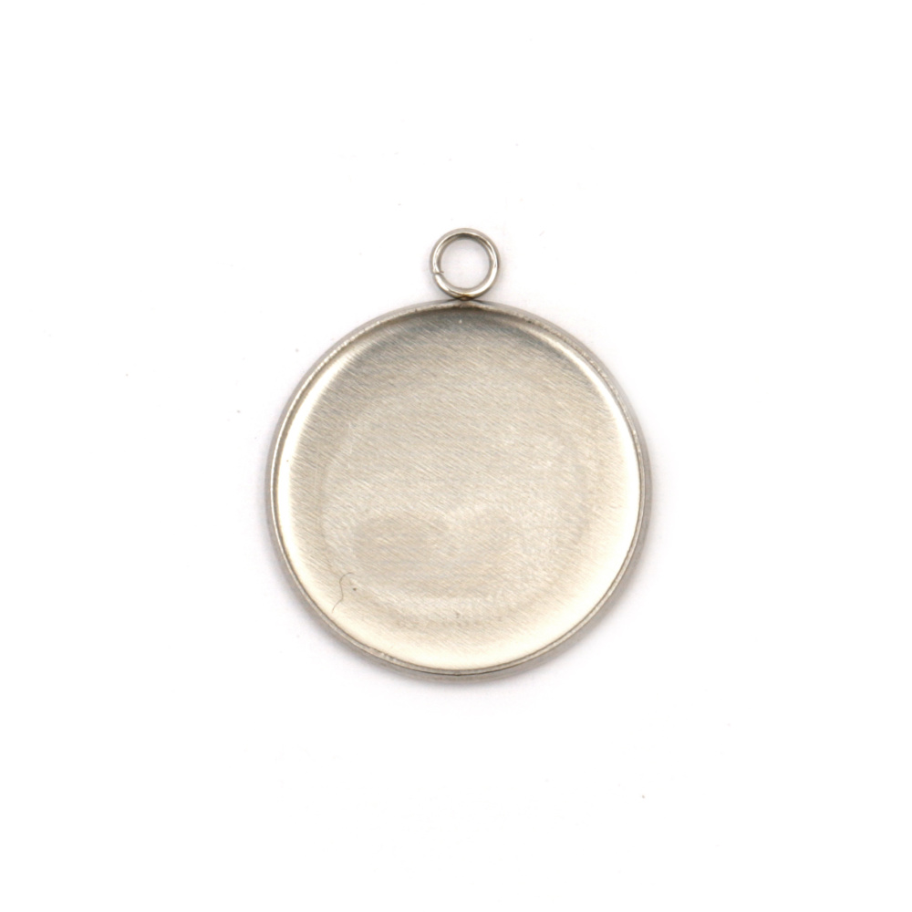 Round Metal Pendant Base /  25x22x2 mm, Base: 20 mm, Hole: 2 mm / Silver - 2 pieces