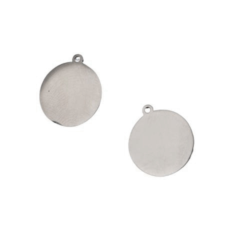 Steel Pendant, Round, 15x17x1 mm, Hole 1 mm, Color Silver - 2 Pieces