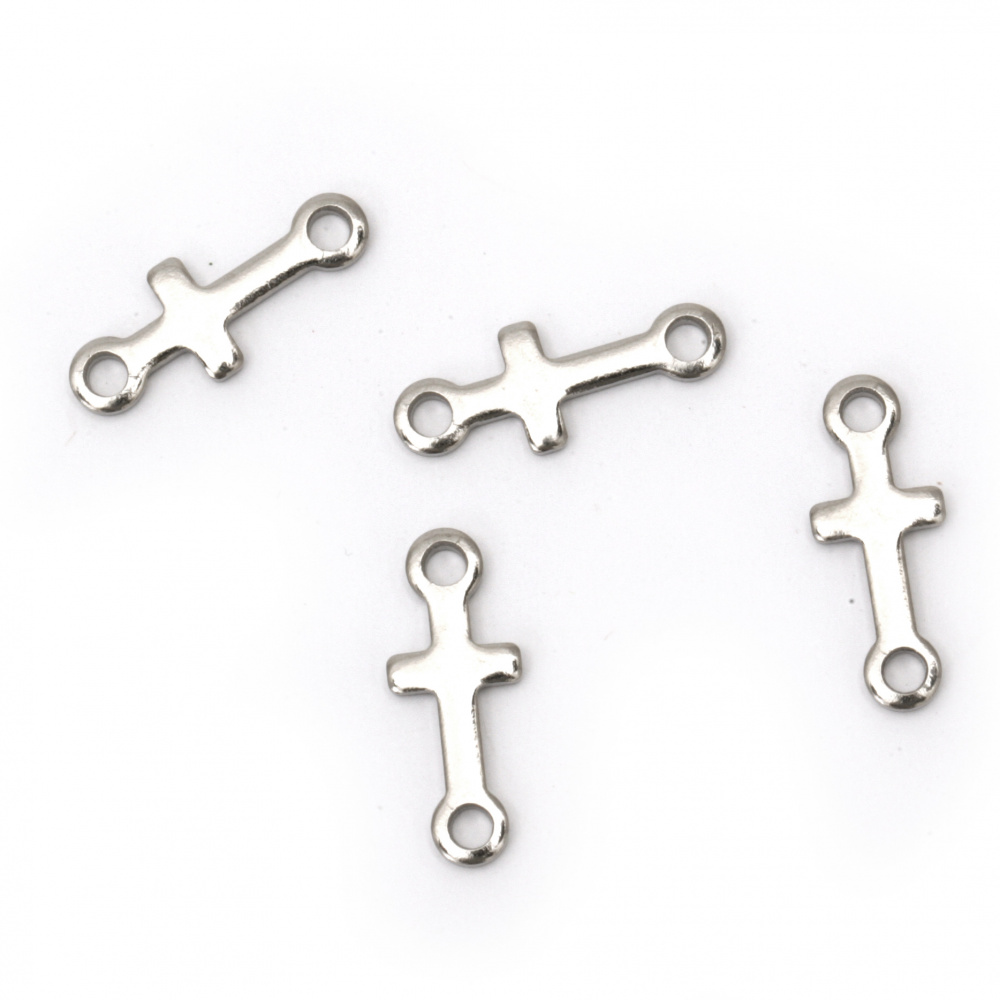 Element de legătură cruce din oțel 18x7x1,5 mm gaură 3 mm culoare argintiu -10 bucăți