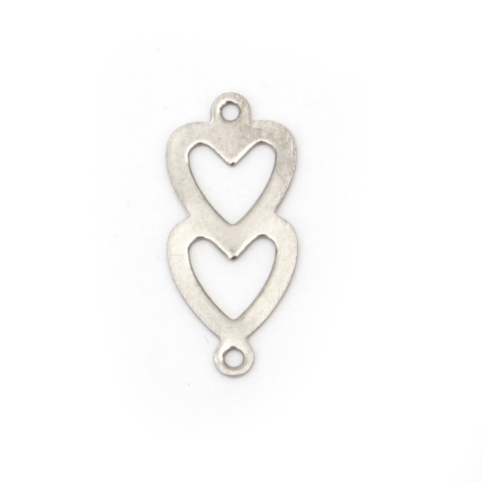 Connecting element steel heart 18x8x0.5 mm hole 1 mm color silver -10 pieces