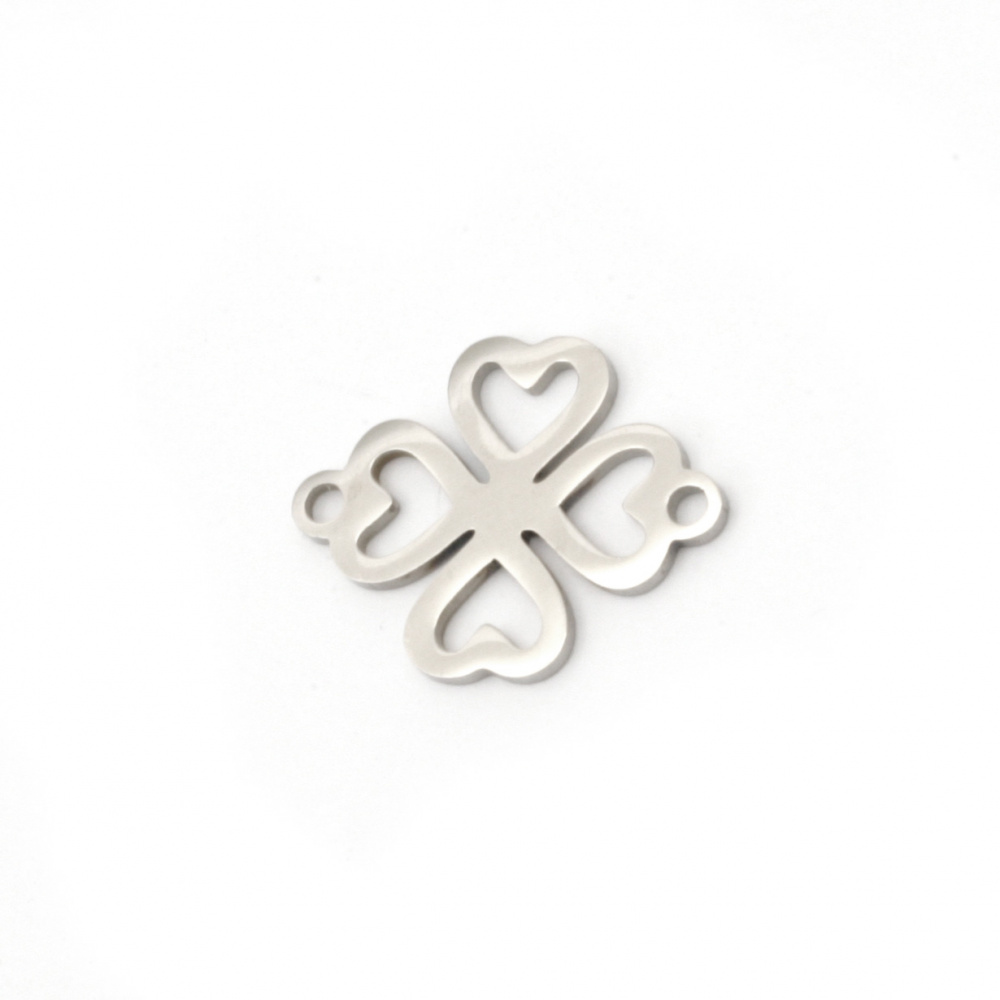 Steel openwork clover connecting element 18x14x1 mm hole 1.5 mm color silver - 2 pieces