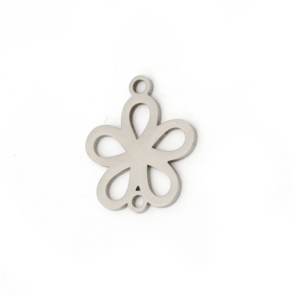 Steel flower, flat connecting element 18x14x1 mm hole 1.5 mm color silver - 2 pieces