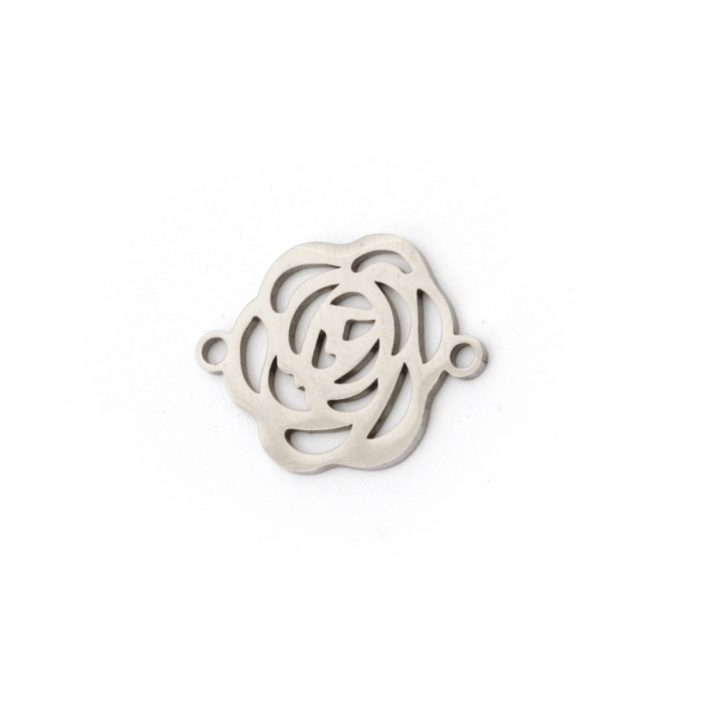 Steel openwork rose connecting element 20.5x16x1 mm hole 1.5 mm color silver - 2 pieces