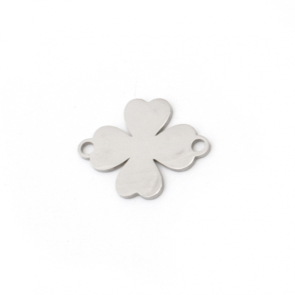 Flat steel clover connecting element  18.5x15x1 mm hole 1.5 mm color silver - 2 pieces