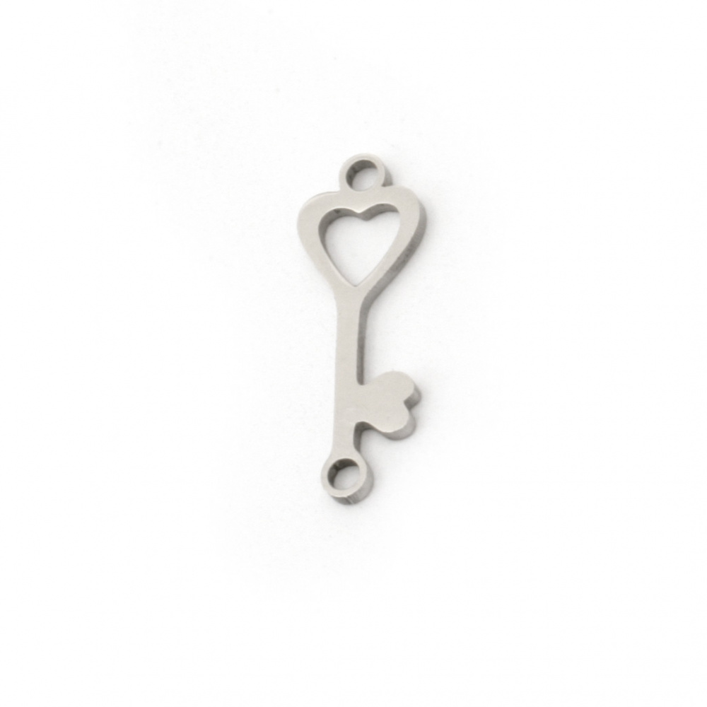 Steel key shaped connecting element 17x6x1 mm hole 2 mm color silver - 2 pieces
