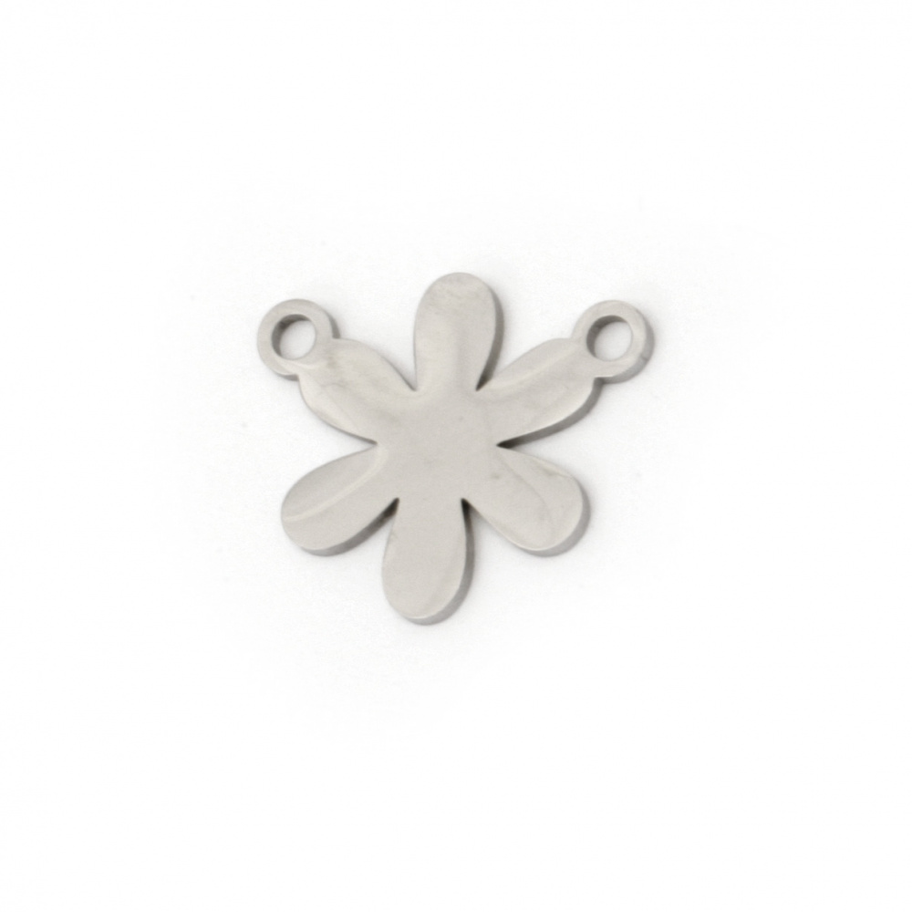 Shiny flat steel flower connecting element 18x16x1 mm hole 2 mm color silver - 2 pieces