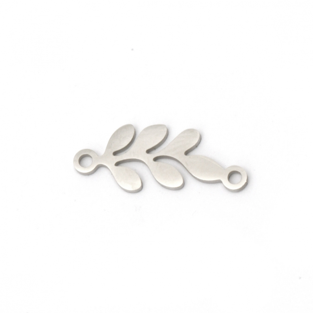 Delicate steel twig connecting element 19.5x7.5x1 mm hole 2 mm color silver - 2 pieces