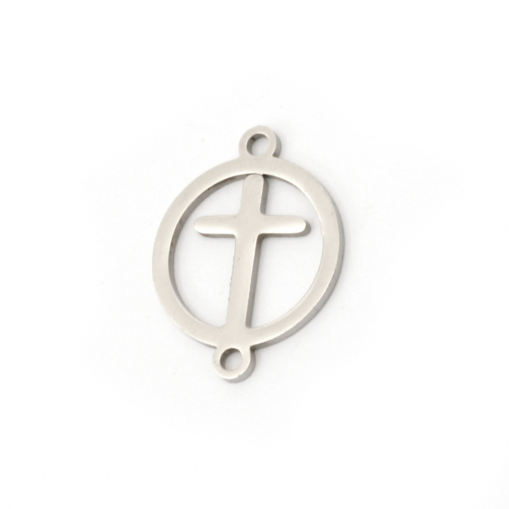 Round steel  connecting element with cross inside 19.5x15x1 mm hole 1.5 mm color silver - 2 pieces
