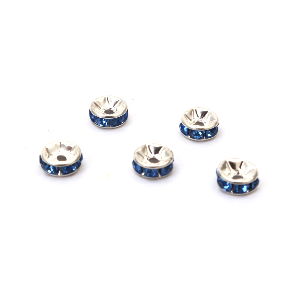 Rondelle distanziatrici in metallo con cristalli blu, Grado A, colore bianco, 6x3 mm, foro 1 mm - 10 pz